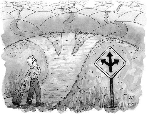Ilustración sobre decisiones y caminos